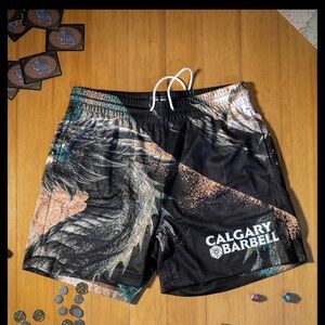 Calgary Barbell Black and Multicolor Shorts Dragon L